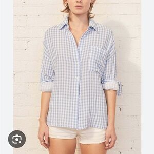 Stateside blue gingham gauze button down